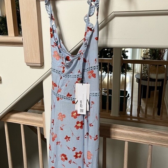 Zara Linen Blend Ruffled Straps Floral Midi Dress L NWT - Picture 7 of 16